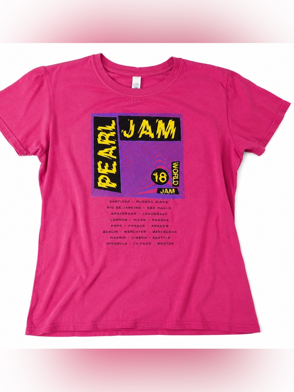 Pearl Jam 2018 World Jam Tour Graphic T-Shirt Pink Size M Vintage Concert Tee.